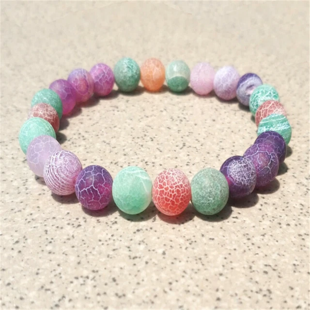 8mm Colorful Dragon Agate Bracelet 7.5inches Fancy Bless Reiki Cuff Unisex
