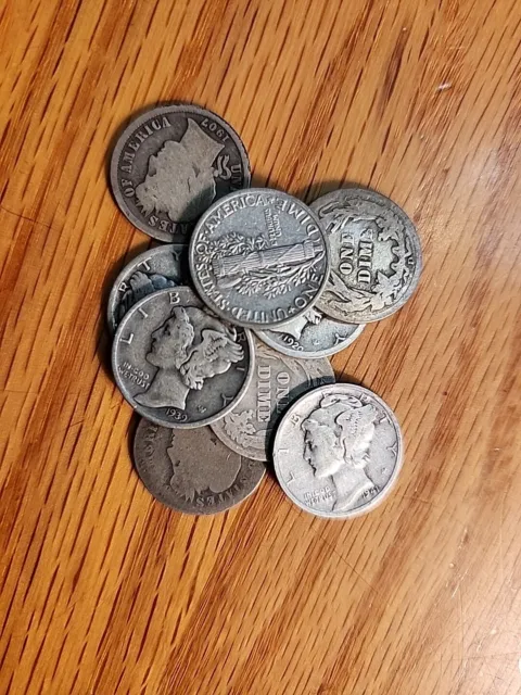 10 Silver dimes Barber & Mercury 1902 - 1941 Denver, San Fran & Philly Mints