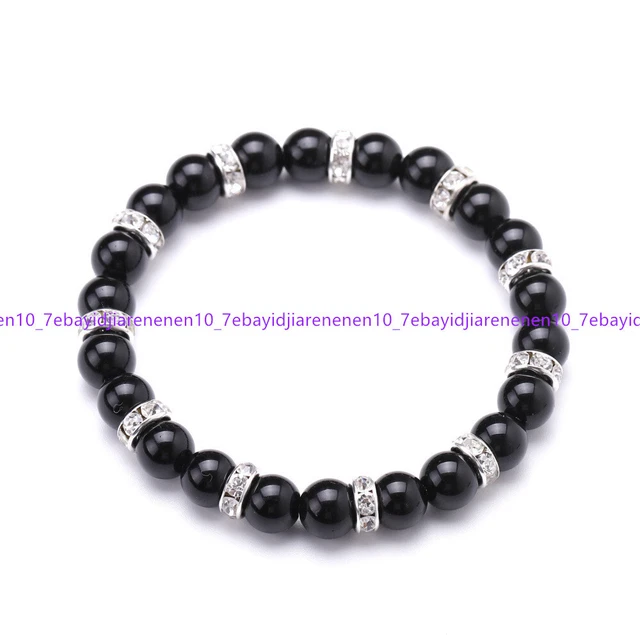 Natural 8mm Black Onyx Agate Round Gemstone Beads Stretch Jewelry Bracelet 7.5in