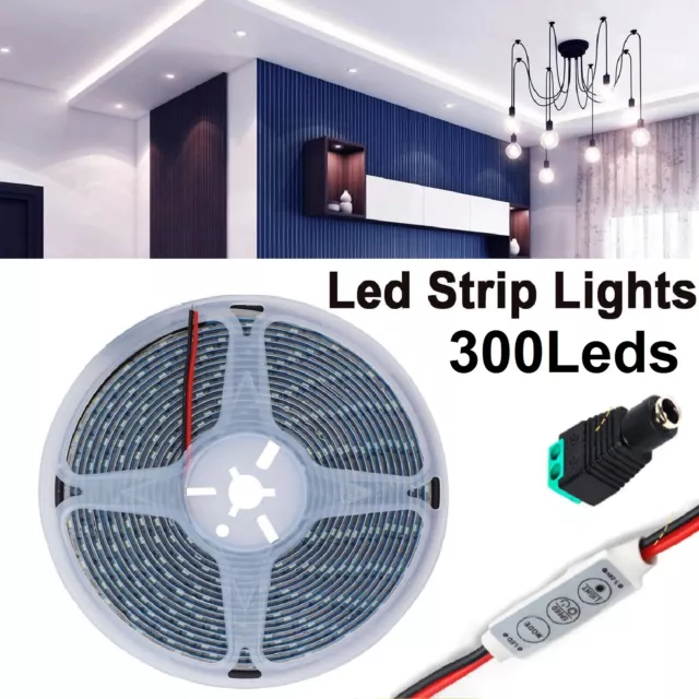 Waterproof Flexible Bright LED Strip Lights 12v 5050 SMD Cool White 300 LEDs 5m