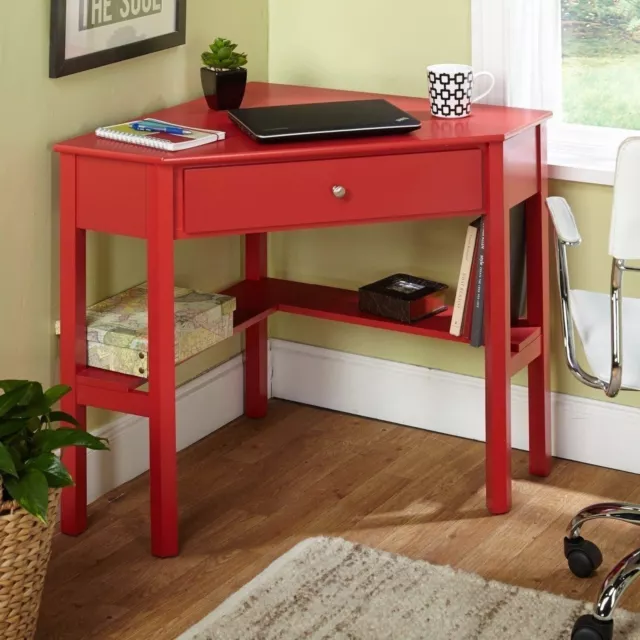 Red Finish Wooden Corner Desk Laptop Writing Table Student Home Office Furniture