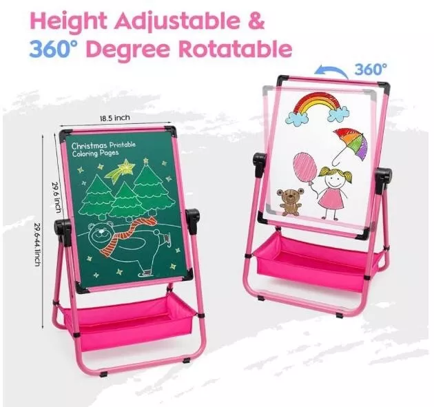 Kids Art Easel Double Sided 360 Standing Drawing Board With Magnetic Accessories 2