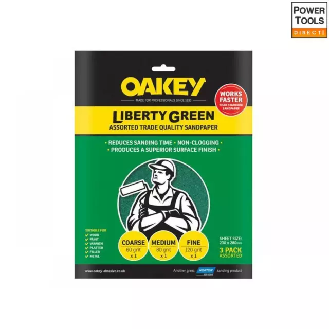 Oakey Liberty Green Aluminium Oxide Sheets 230 x 280mm Assorted (3)