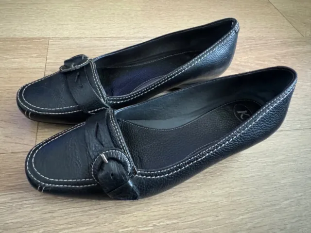 Womens K For Clarks Leather Black Heeled Buckle Slip-On Shoes Size UK4 EU37