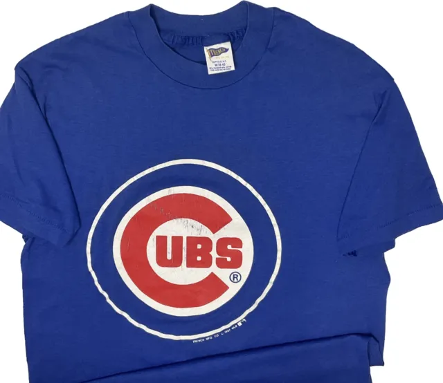 Vintage Chicago Cubs Tee Shirt Trench MLB Baseball Blue 80s Single Stitch Sz M