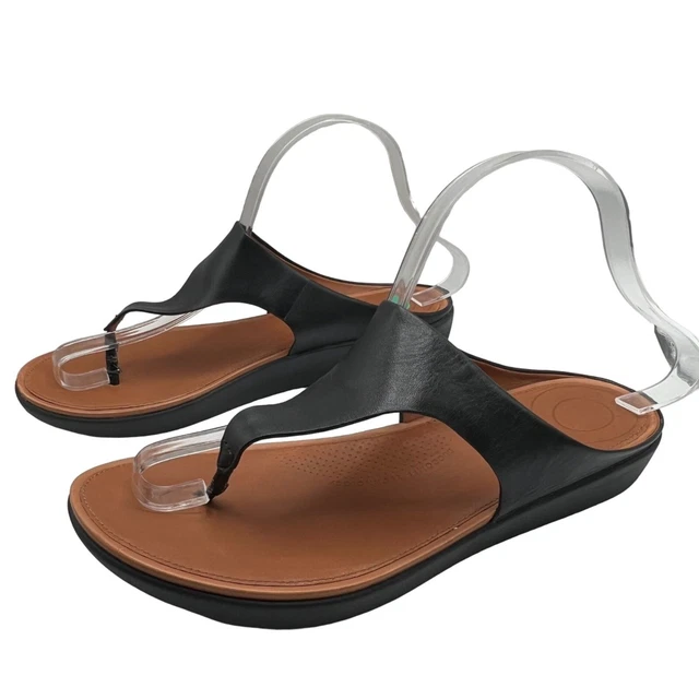 Fitflop Womens Banda II Toe Thong Leather Sandal Sz 8 Black Slip On Lightweight 2
