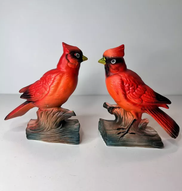 Lot Of 2 Inarco Japan Realistic Red Cardinals on Branch  5.5" Figurines