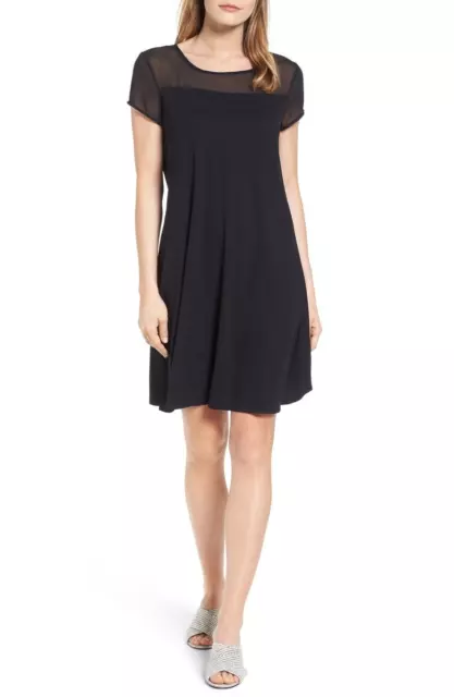 $299 Vince Camuto Women's Black Sheer Panel Short Sleeve T-Shirt Dress Size XS