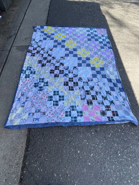 Vintage Antique Patchwork Handmade Quilt Bedspread Hand Sewn Geometric Pattern