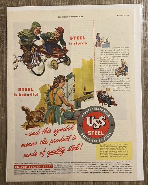 VINTAGE 1940S50S ORIGINAL Magazine AD United States USS Steel Quality