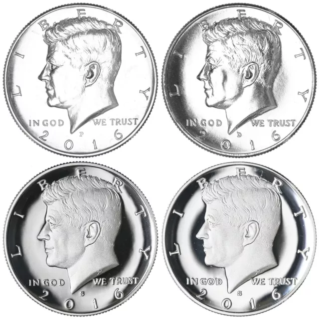 2016 P D S S Kennedy Half Dollar Year Set Silver & Clad Proof & BU US 4 Coin Lot