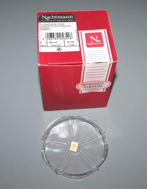 NOS Nachtmann Bleikristall West Germany 12 cmLead Crystal Coaster Set of 6 Boxed