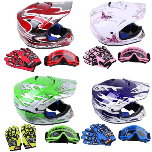 Kinder Moto cross Helm Motorradhelm Brille Handschuhe S-L