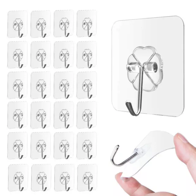🐥24x Super Strong Self Adhesive Wall Hooks Suction Cup Sucker Hanger Bathroom
