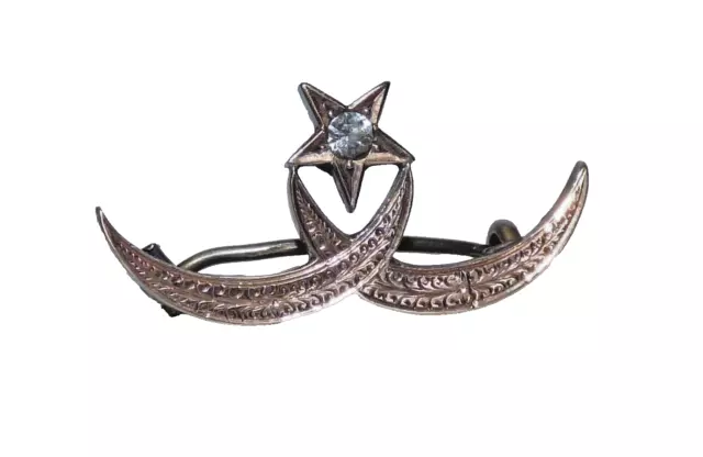 Antique Victorian Silver & Gold Double Crescent Moon & Star Brooch 1892