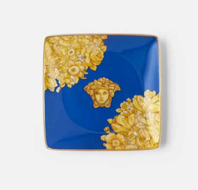 NEW Rosenthal Versace Medusa Rhapsody Flat Square Dish 12cm Blue RRP$169