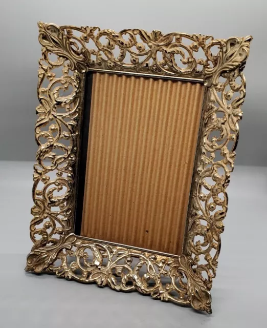 Vintage Ornate Brass Photo Frame 5"X7" Filigree Free Standing