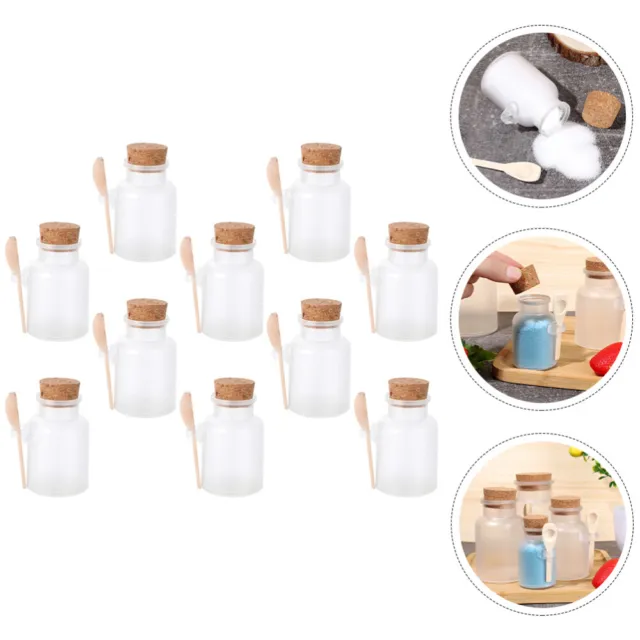 10 piezas frascos de almacenamiento tapas de baño sales de almacenamiento botella soporte cuchara corcho