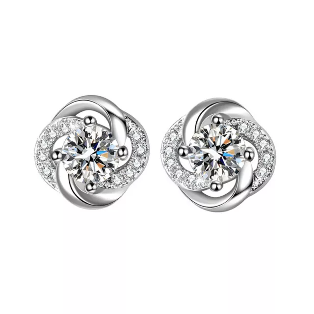 925 Sterling Silver PLATED Clover CZ Cute Swirl Stud Earrings Women Girl Gift UK