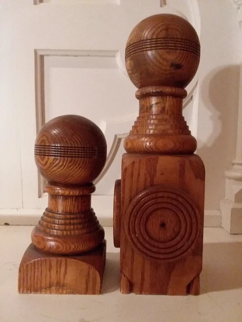 Antique Pair Wood Brackets & Two Wood Newel Post Finials Architectural Salvage 4