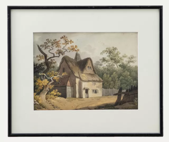 Aquarell Aus Dem 19. Jahrhundert – Das Alte Reetdachhaus