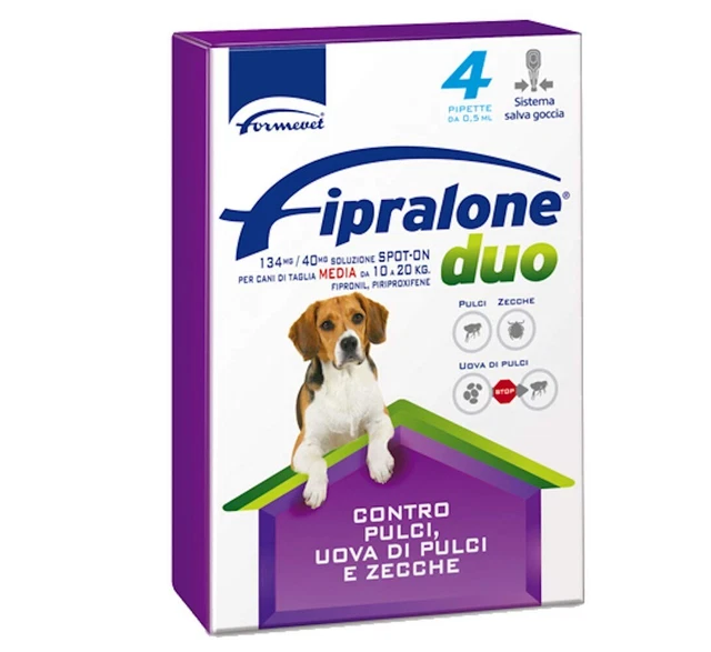Antparassitario Fipralone Duo Cani Da 10 A 20 Kg Spot On 4 Pipette Da 1,34 Ml