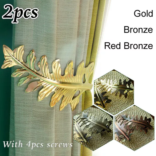 2 x Leaf Curtain Tie Back Hold Backs Holder Brass Tassel Hooks Gold Bronze Decor