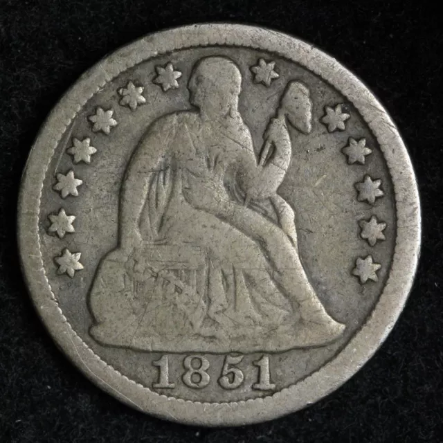 1851 Seated Liberty Silver Dime CHOICE FINE E274 AQCP