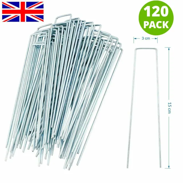 120 X Garden Fabric Weed Pegs Ground Pins Membrane Staples Securing Galvanised