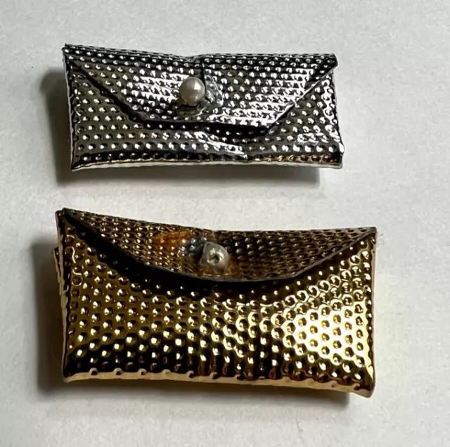 VINTAGE BARBIE DOLL Dimpled Pebbled Gold/Silver Clutch Handbag Purse ...