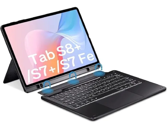 Keyboard Folio for Samsung Galaxy Tab S8 Plus 2022 & S7 FE 12.4” 2021 & S7 Plus