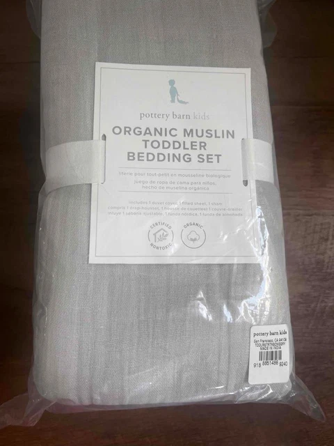 Juego de cama para niños pequeños de muselina orgánica Pottery Barn - Cubierta de edredón Sábana Ajustada Simulada