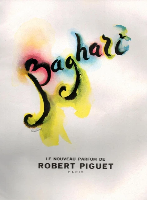 ▬► PUBLICITE ADVERTISING AD BAGHARI Bouldoires Robert PIGUET Parfum Perfume 1951