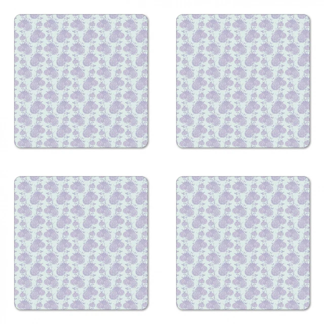 Ambesonne Floral Garden Coaster Set of 4 Square Hardboard Gloss Coasters