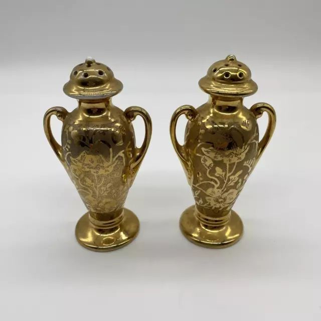 Stouffer Vintage Urn Style Salt And Pepper Shakers Gold Etched Floral