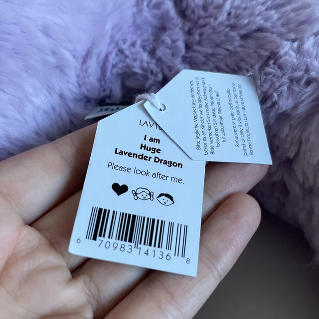 JELLYCAT HUGE LAVENDER Dragon Soft Toy Cuddly Plush With Tag Plushie