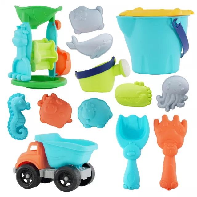 Sand Truck & Accessories 16 Pieces Fork Spade Beach Garden Toy Kids Play Set