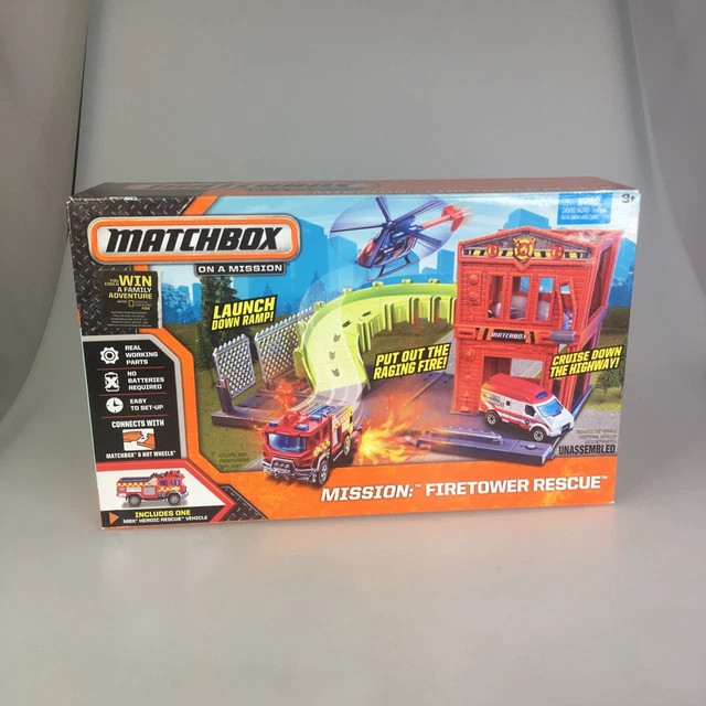 MATCHBOX MISSION FIRETOWER Rescue Firetruck Playset Toy Mattel 2013