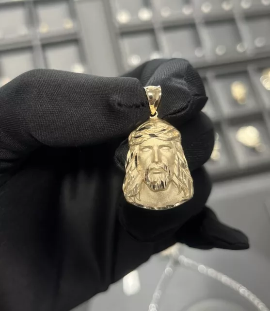 Brand New 14k solid gold Jesus pendant with Diamond Cuts And Sandblast Texture