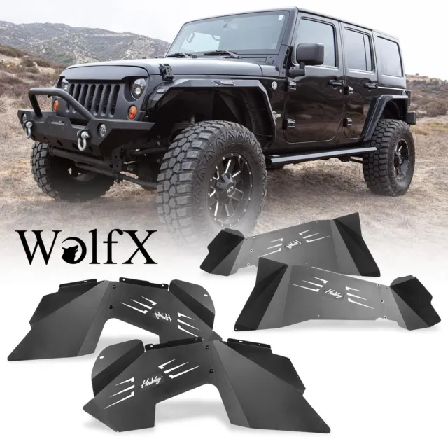 Black Steel Front & Rear Inner Fender Liners For 2007-2018 Jeep Wrangler JK JKU