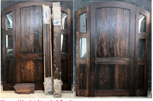 Rustic reclaimed lumber side lites door solid Doug Fir 72 X 93 7" jamb LHS 2"