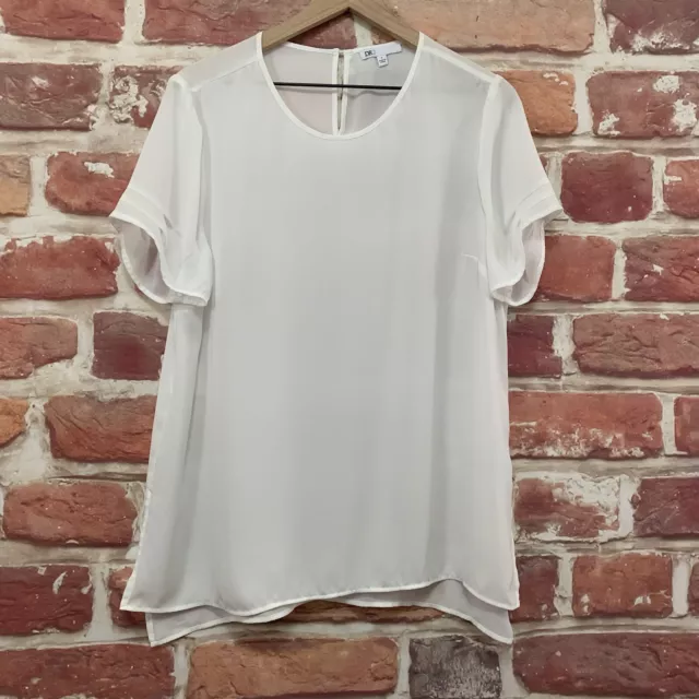 Anthropologie DR2 Daniel Rainn Top Womens Large Plain White Short Sleeve Blouse