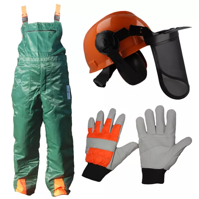 34" Waist Chainsaw Forestry Protection Bib Trousers & Gloves & Helmet Kit