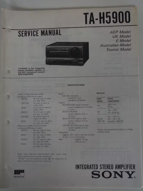 Schema SONY - Service Manual Integrated Stereo Amplifier TA-H5900 TAH5900