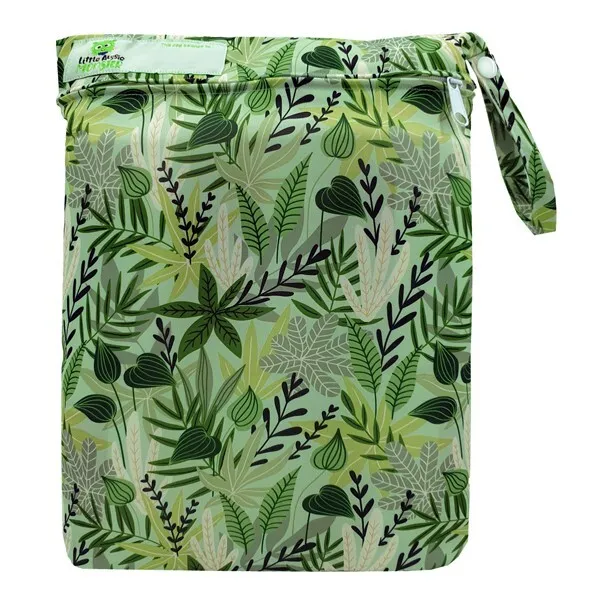 REUSABLE WET BAG FOR CLOTH NAPPY / DIAPER / SWIMMERS Green leaves