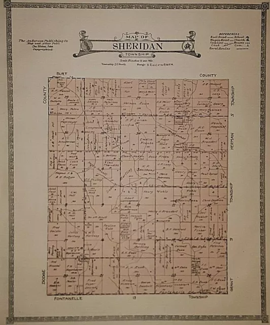 Old Vintage 1920 Plat Map ~ SHERIDAN Twp., WASHINGTON Co., NEBRASKA Free S&H