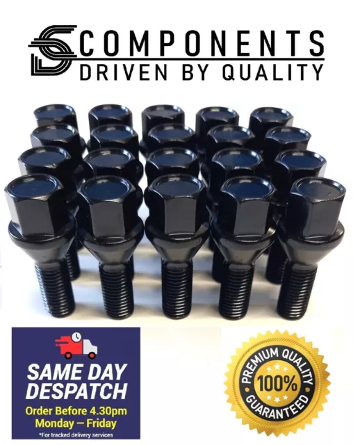 20 Black BMW Wheel Bolts for 5 Series E12 E28 E34 E39 E60 E61 Nut 26mm M12 x 1.5