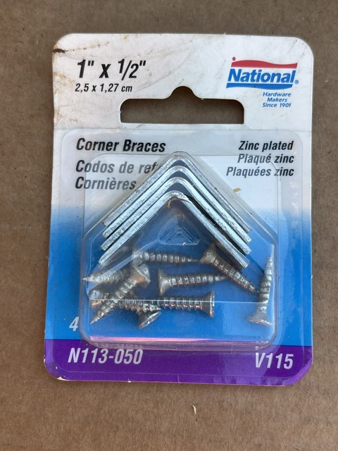 4-pk National Hardware Corner Braces Zinc Plated Steel 1" x 1/2" N113-050