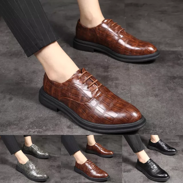 Mens Shoes Classic Business Leather Shoes Fashion Retro Casual Pattern Lace Up