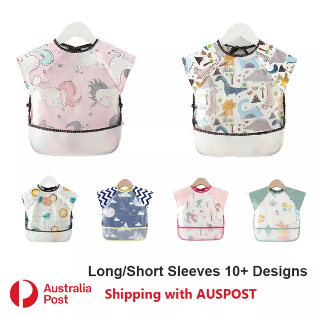 Baby Kid Bib Apron Smock Waterproof Short Long Sleeve Feeding 3m-4y Summer PVA